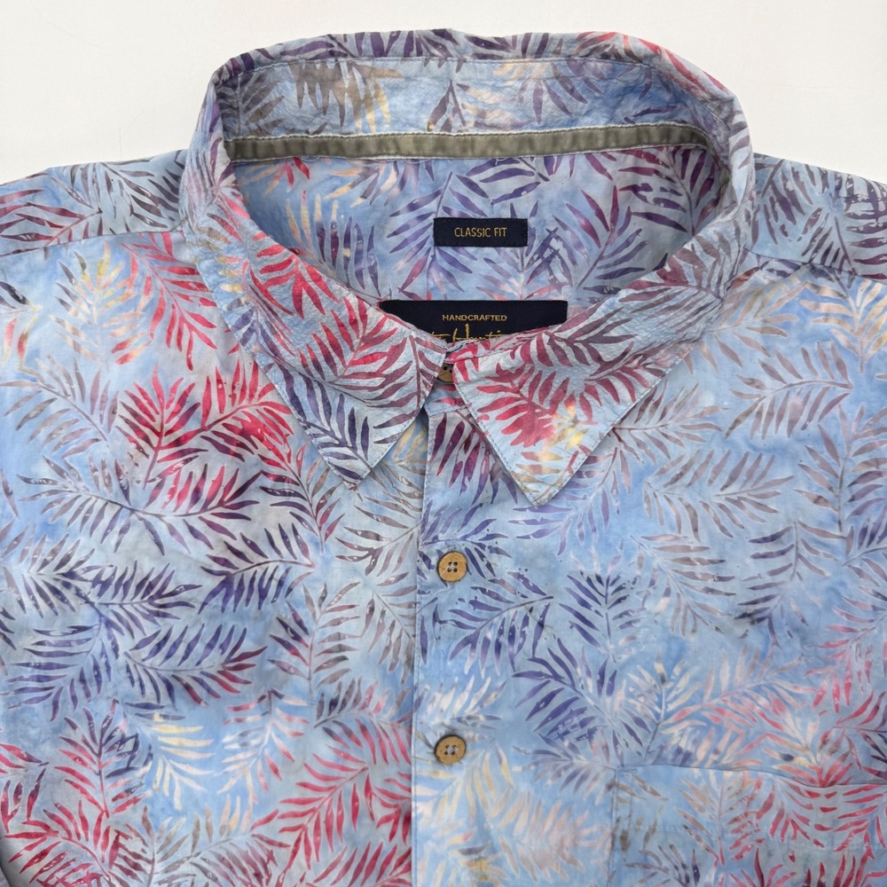 Pete Huntington Shirt Mens 4XB Blue Batik Palm Leaf Classic Fit Cotton Tropical